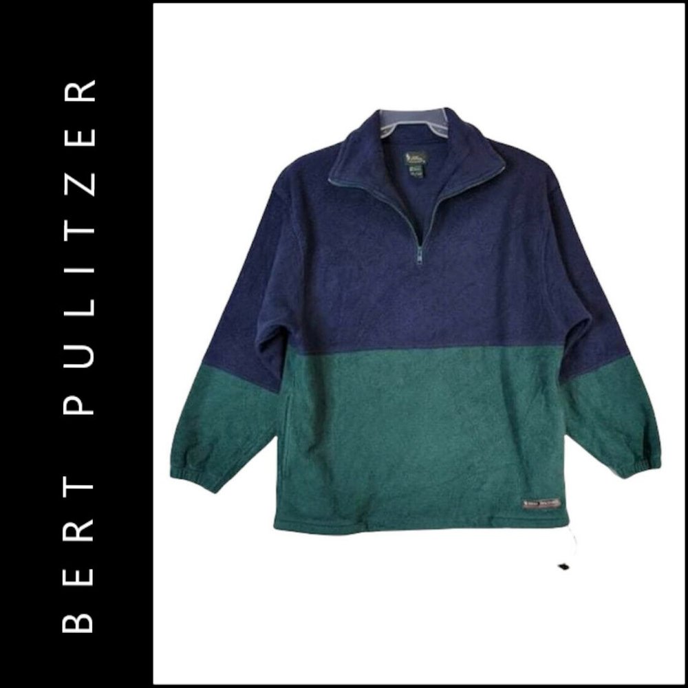 Bert Pulitzer Boy Kids Fleece 1/4 Zipper Pull Over Sweater Size XL Black / Green